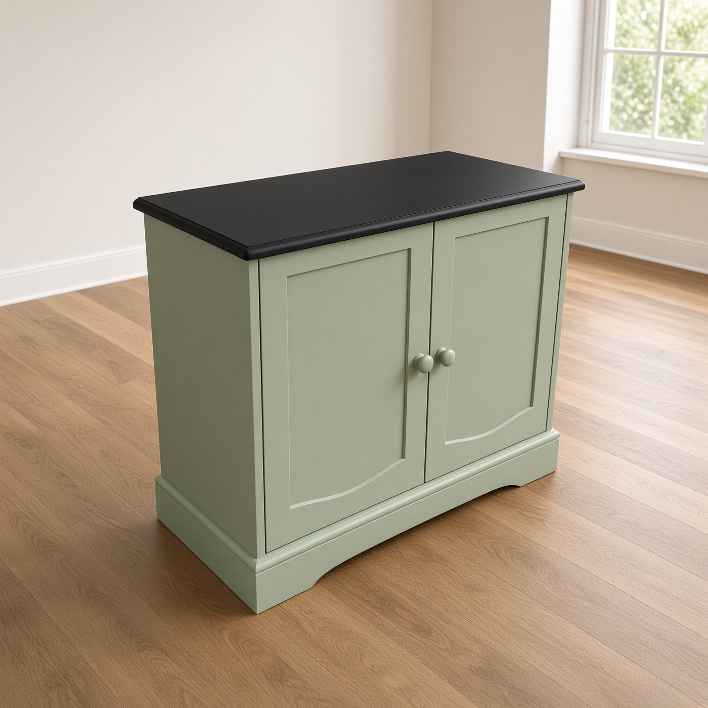 Two door pine cupboard, Sage/Black